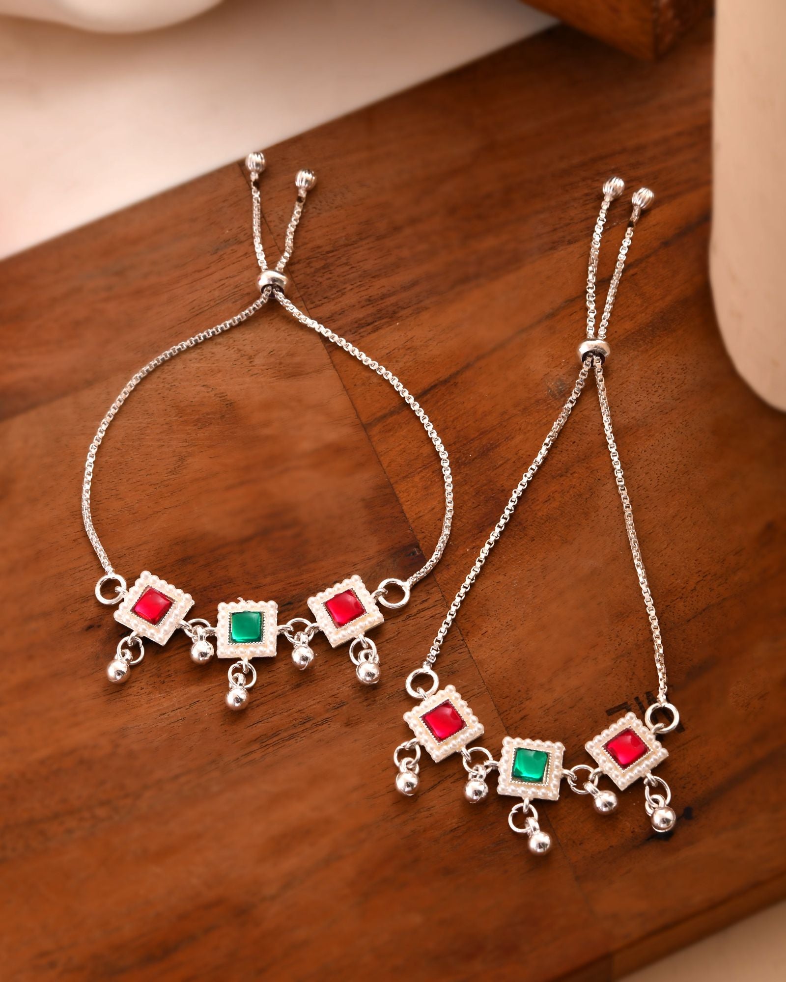 Jewels Nest Silver Plated Square Stone Adjustable Anklet With Ghungroo Charms For Women - Distacart