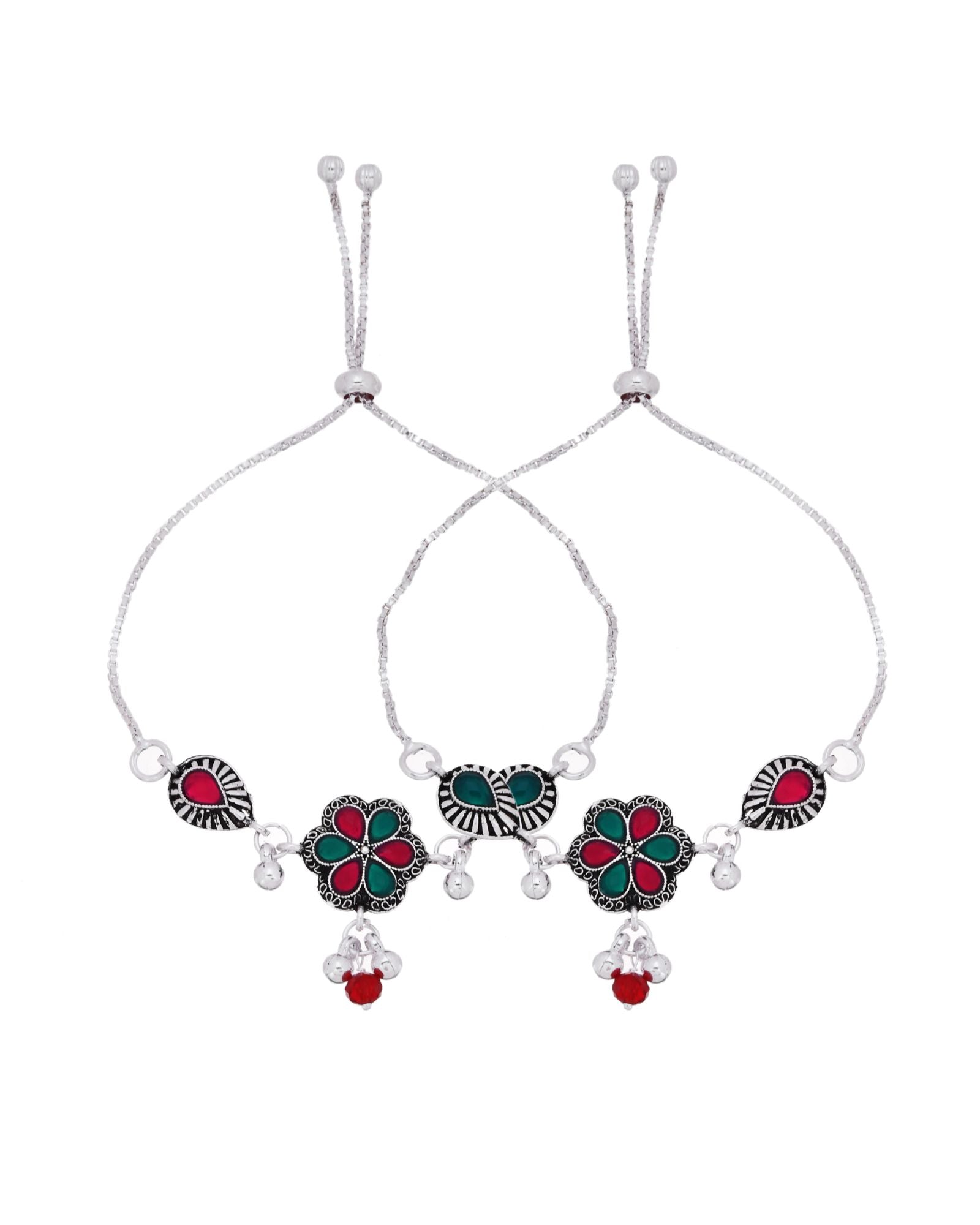 Jewels Nest Silver Plated Floral Stone Adjustable Anklet With Ghungroo Charms For Women - Distacart