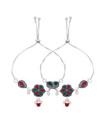 Thumbnail for Jewels Nest Silver Plated Floral Stone Adjustable Anklet With Ghungroo Charms For Women - Distacart