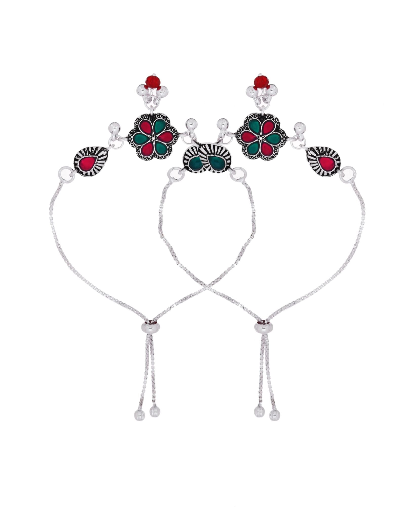 Jewels Nest Silver Plated Floral Stone Adjustable Anklet With Ghungroo Charms For Women - Distacart