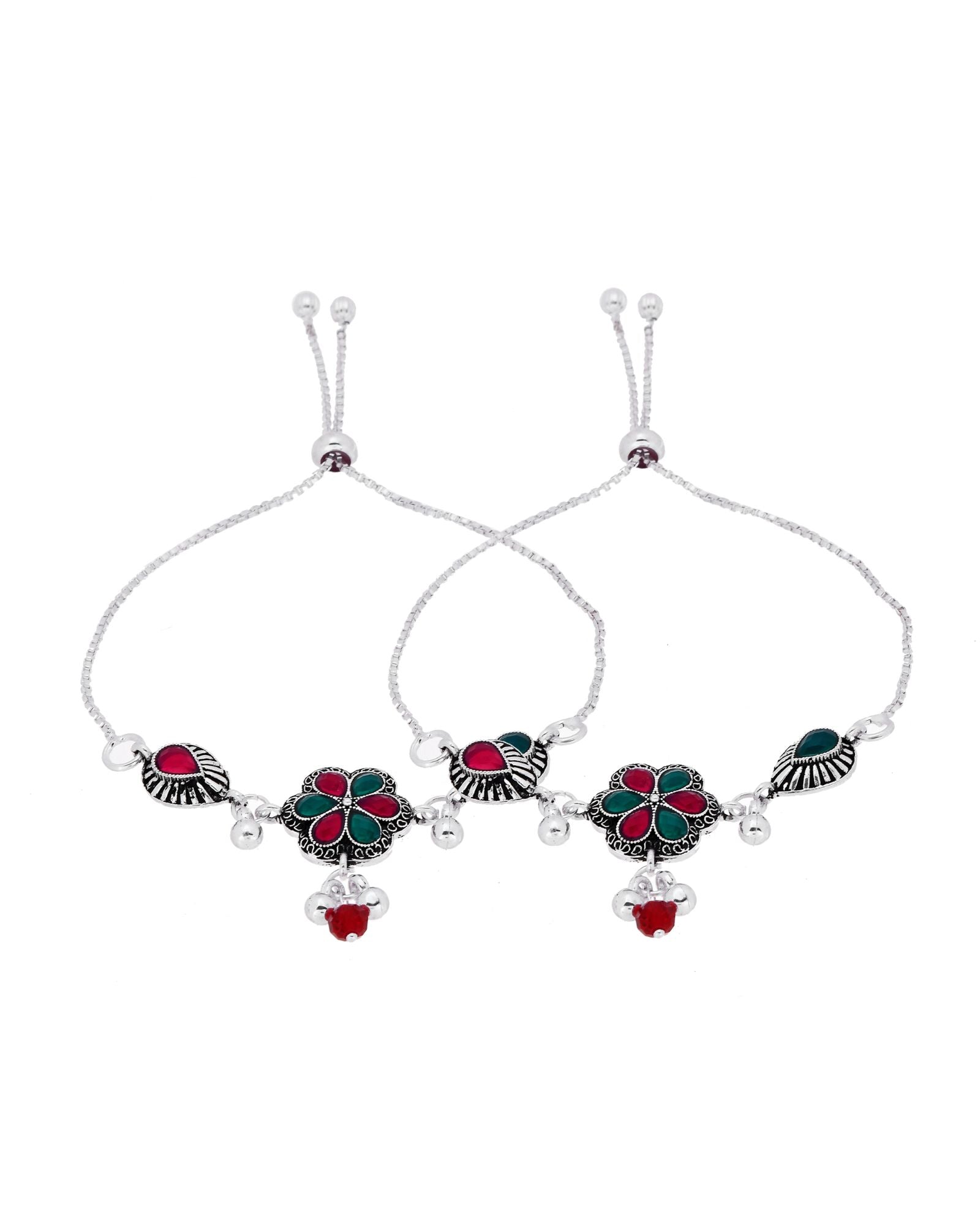 Jewels Nest Silver Plated Floral Stone Adjustable Anklet With Ghungroo Charms For Women - Distacart