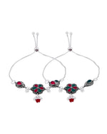 Thumbnail for Jewels Nest Silver Plated Floral Stone Adjustable Anklet With Ghungroo Charms For Women - Distacart