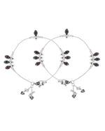 Thumbnail for Jewels Nest Silver Plated Oval Stone Adjustable Anklet With Leaf Charms For Women - Distacart