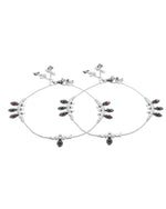 Thumbnail for Jewels Nest Silver Plated Oval Stone Adjustable Anklet With Leaf Charms For Women - Distacart