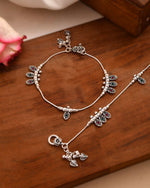 Thumbnail for Jewels Nest Silver Plated Oval Stone Adjustable Anklet With Leaf Charms For Women - Distacart