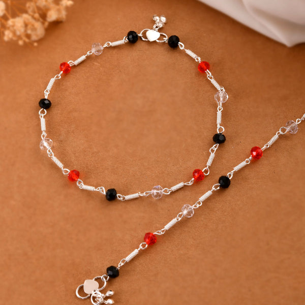 Jewels Nest Bold Tricolor Beaded Silver Anklet With Adjustable Chain Closure - Distacart