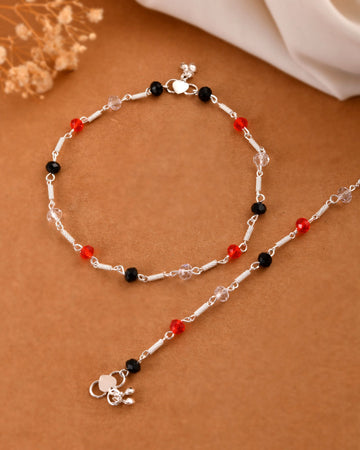 Jewels Nest Bold Tricolor Beaded Silver Anklet With Adjustable Chain Closure - Distacart