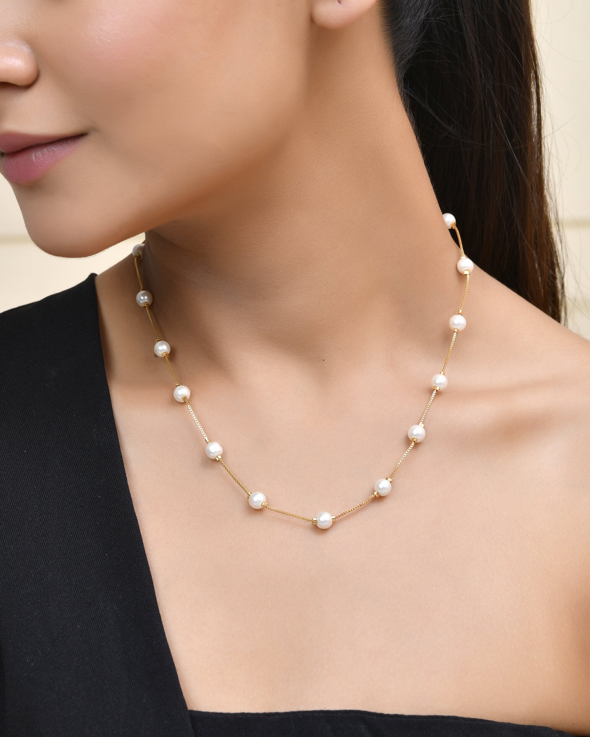 Jewels Nest Elegant Gold-Polished Pearl Chain Necklace – Timeless & Classic - Distacart