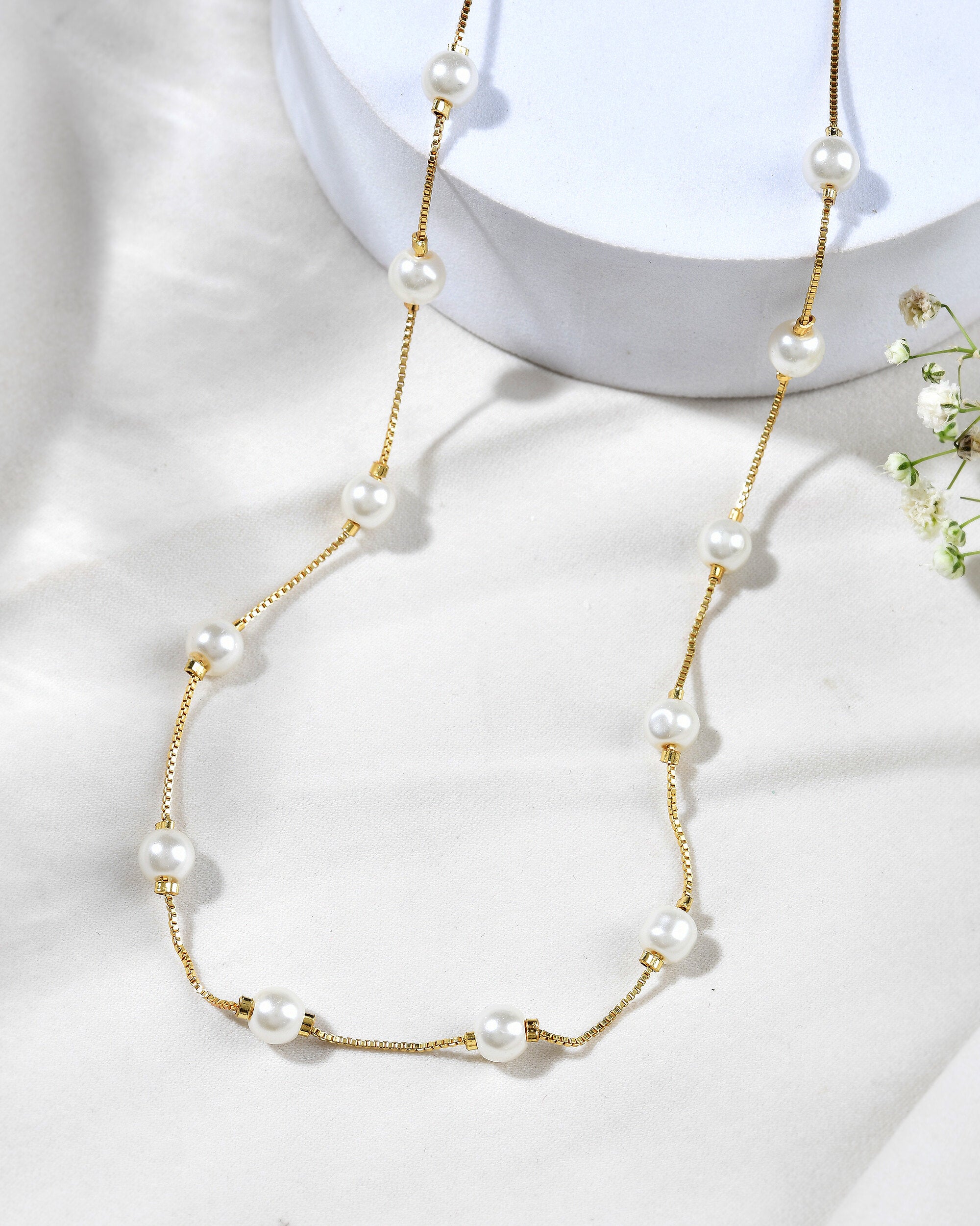 Jewels Nest Elegant Gold-Polished Pearl Chain Necklace – Timeless & Classic - Distacart