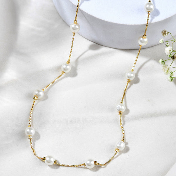 Jewels Nest Elegant Gold-Polished Pearl Chain Necklace – Timeless & Classic - Distacart