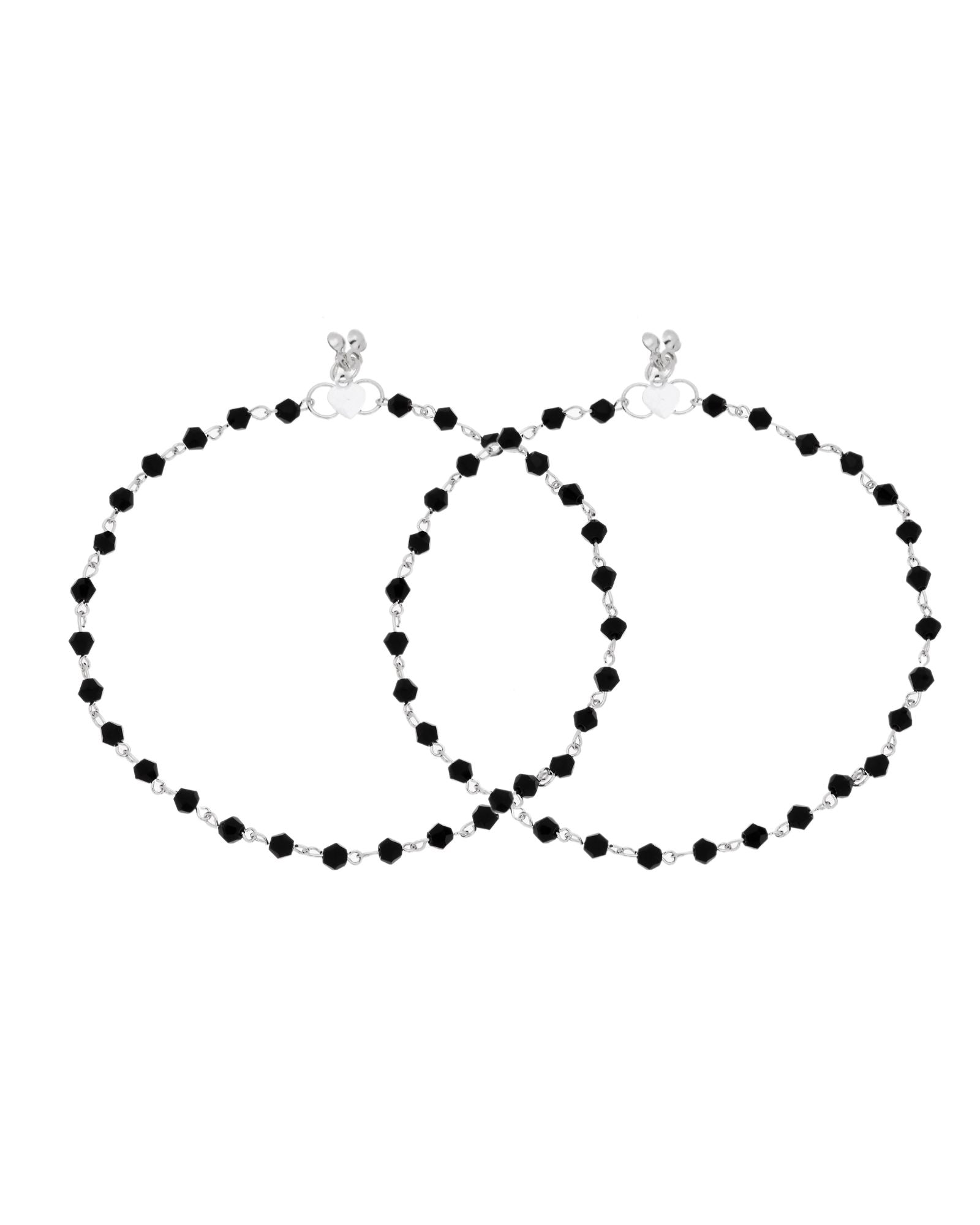 Jewels Nest Classic Black Bead Silver Anklet With Minimal Adjustable Design - Distacart
