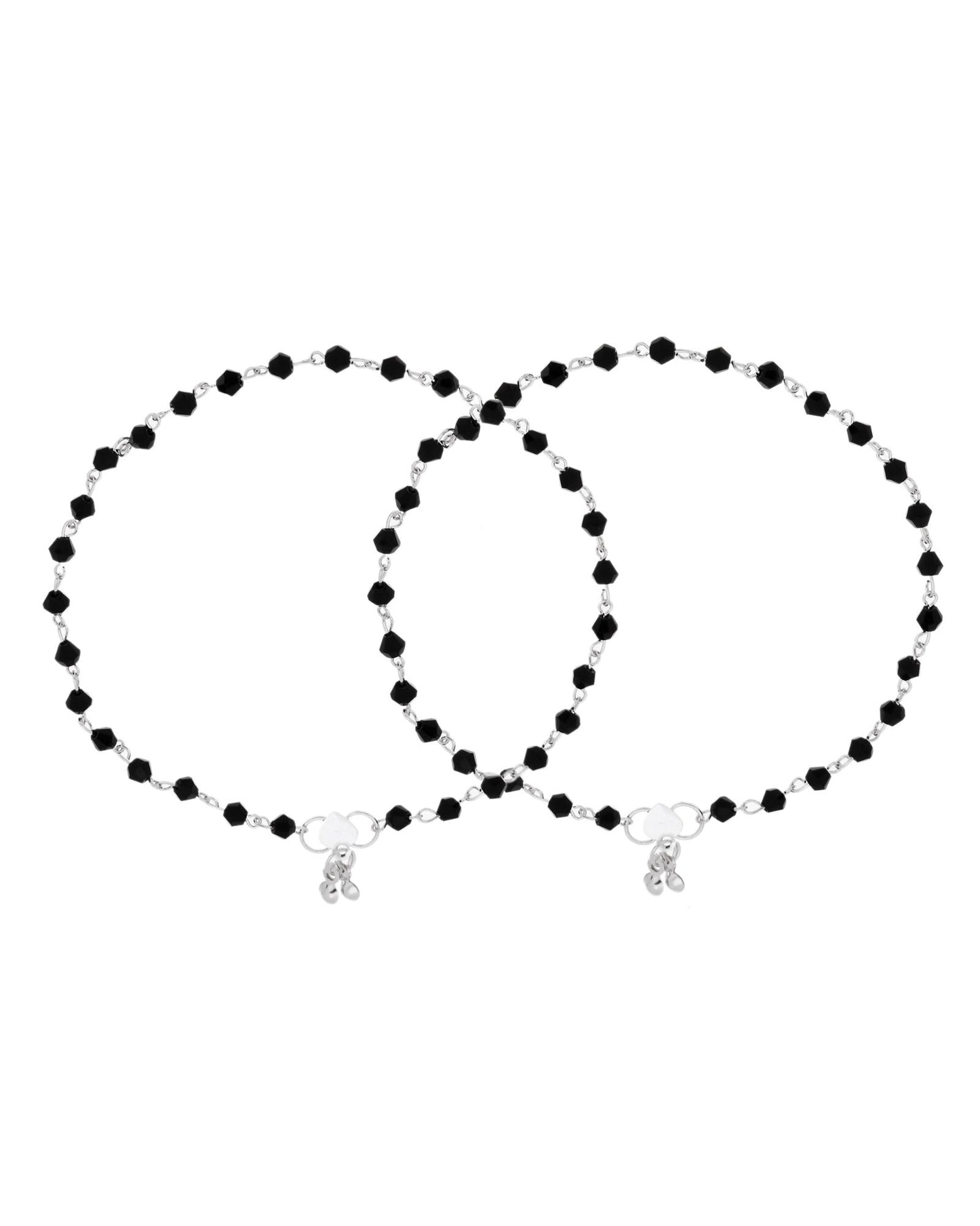 Jewels Nest Classic Black Bead Silver Anklet With Minimal Adjustable Design - Distacart