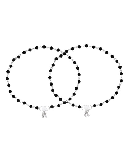 Jewels Nest Classic Black Bead Silver Anklet With Minimal Adjustable Design - Distacart