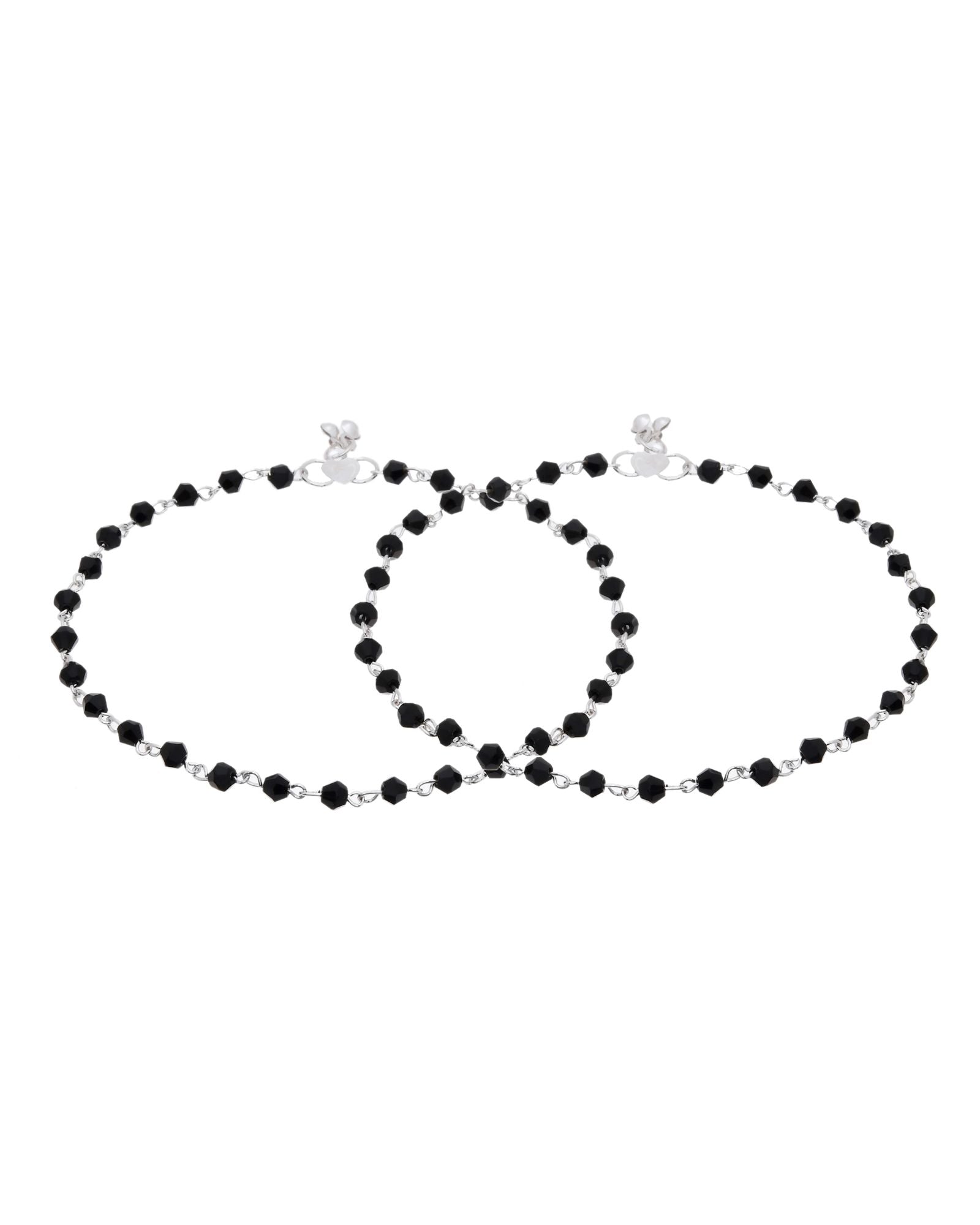 Jewels Nest Classic Black Bead Silver Anklet With Minimal Adjustable Design - Distacart