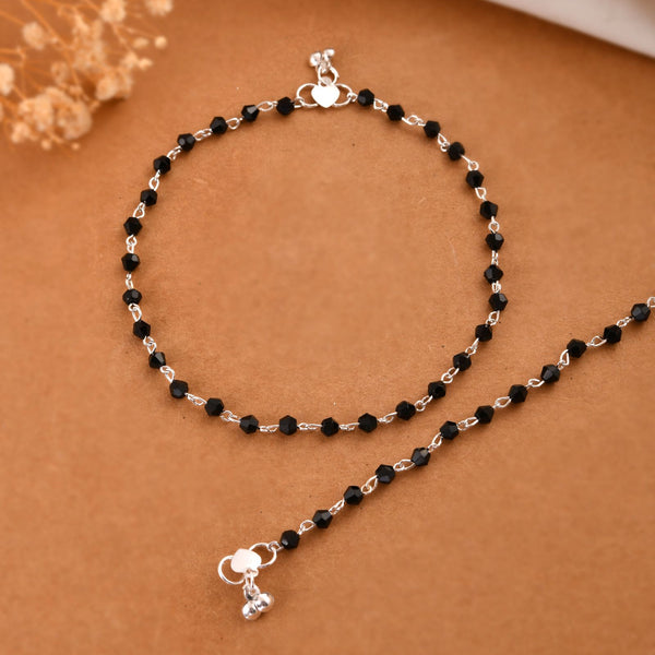 Jewels Nest Classic Black Bead Silver Anklet With Minimal Adjustable Design - Distacart