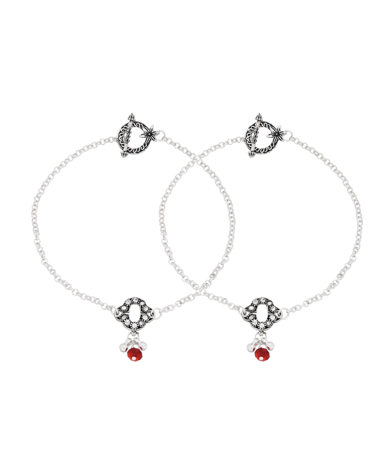 Jewels Nest Grace Charm Silver Anklet With Red Crystal Drop For Women - Distacart
