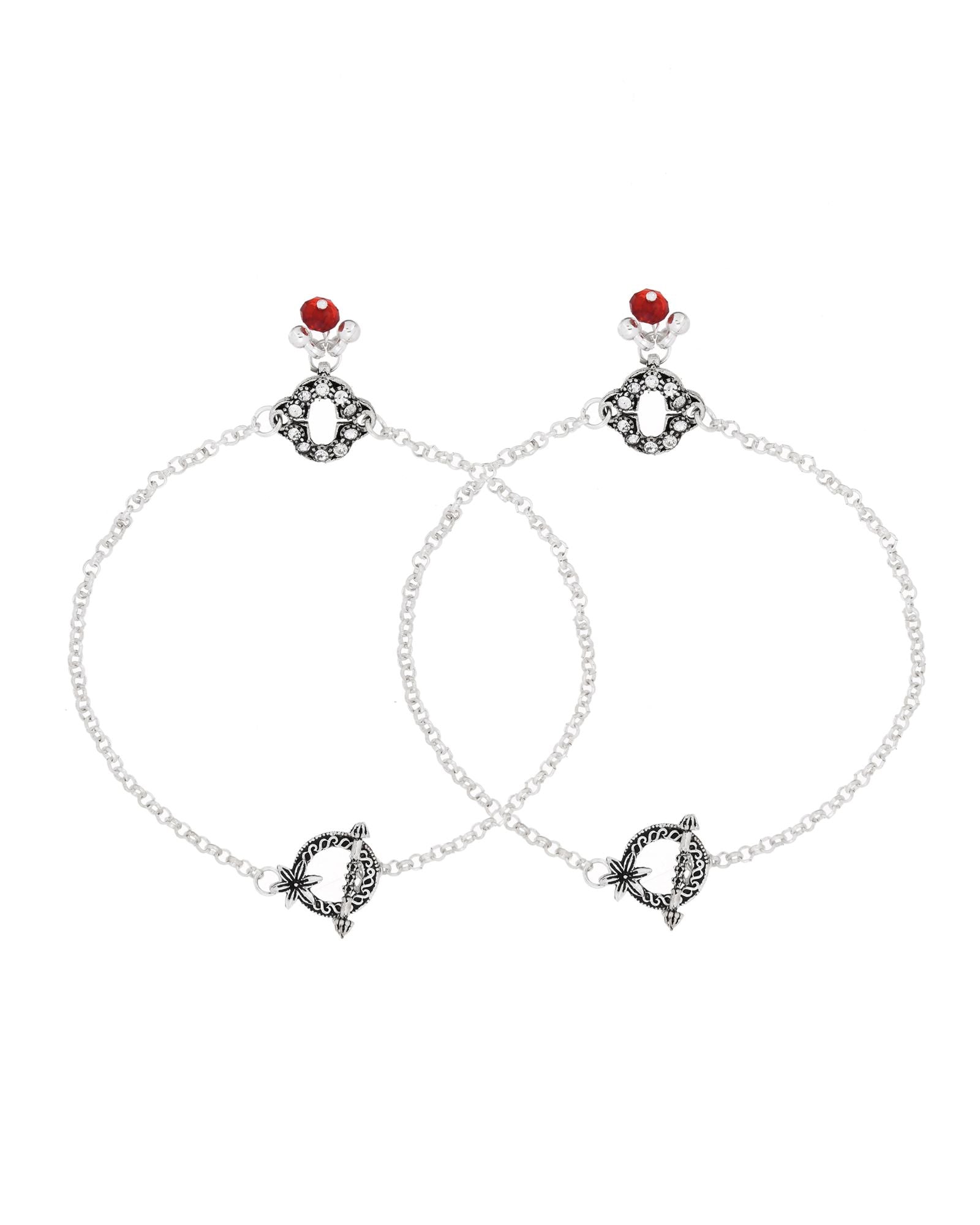 Jewels Nest Grace Charm Silver Anklet With Red Crystal Drop For Women - Distacart
