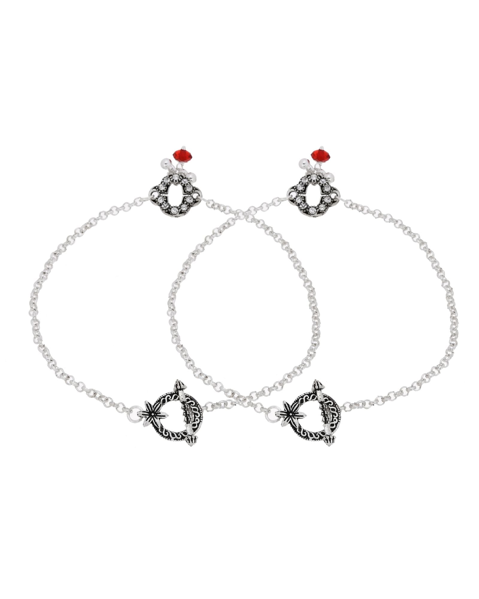 Jewels Nest Grace Charm Silver Anklet With Red Crystal Drop For Women - Distacart