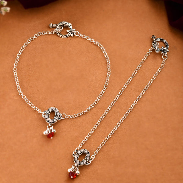 Jewels Nest Grace Charm Silver Anklet With Red Crystal Drop For Women - Distacart