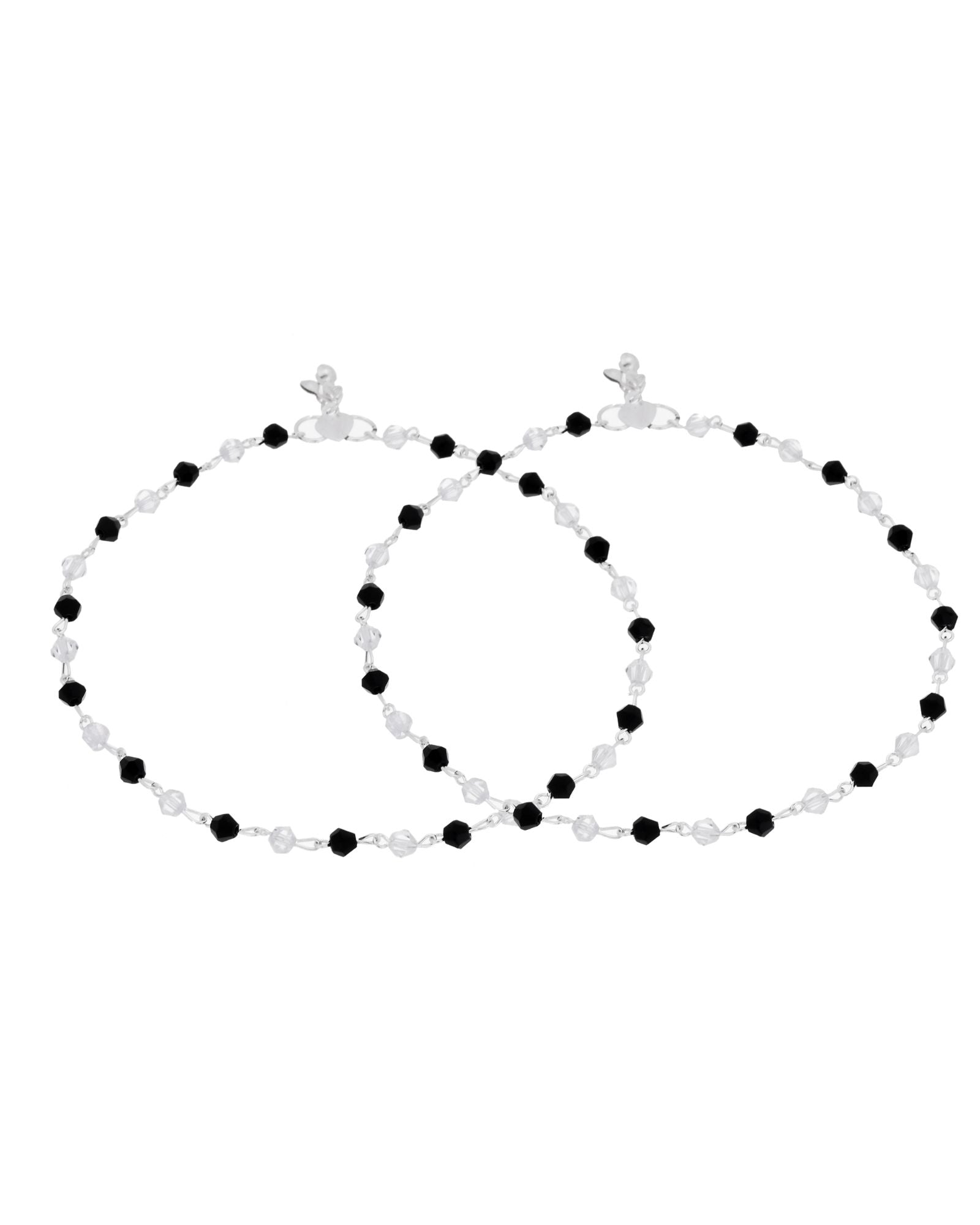 Jewels Nest Midnight Spark Black & Crystal Silver Anklet For Women - Distacart