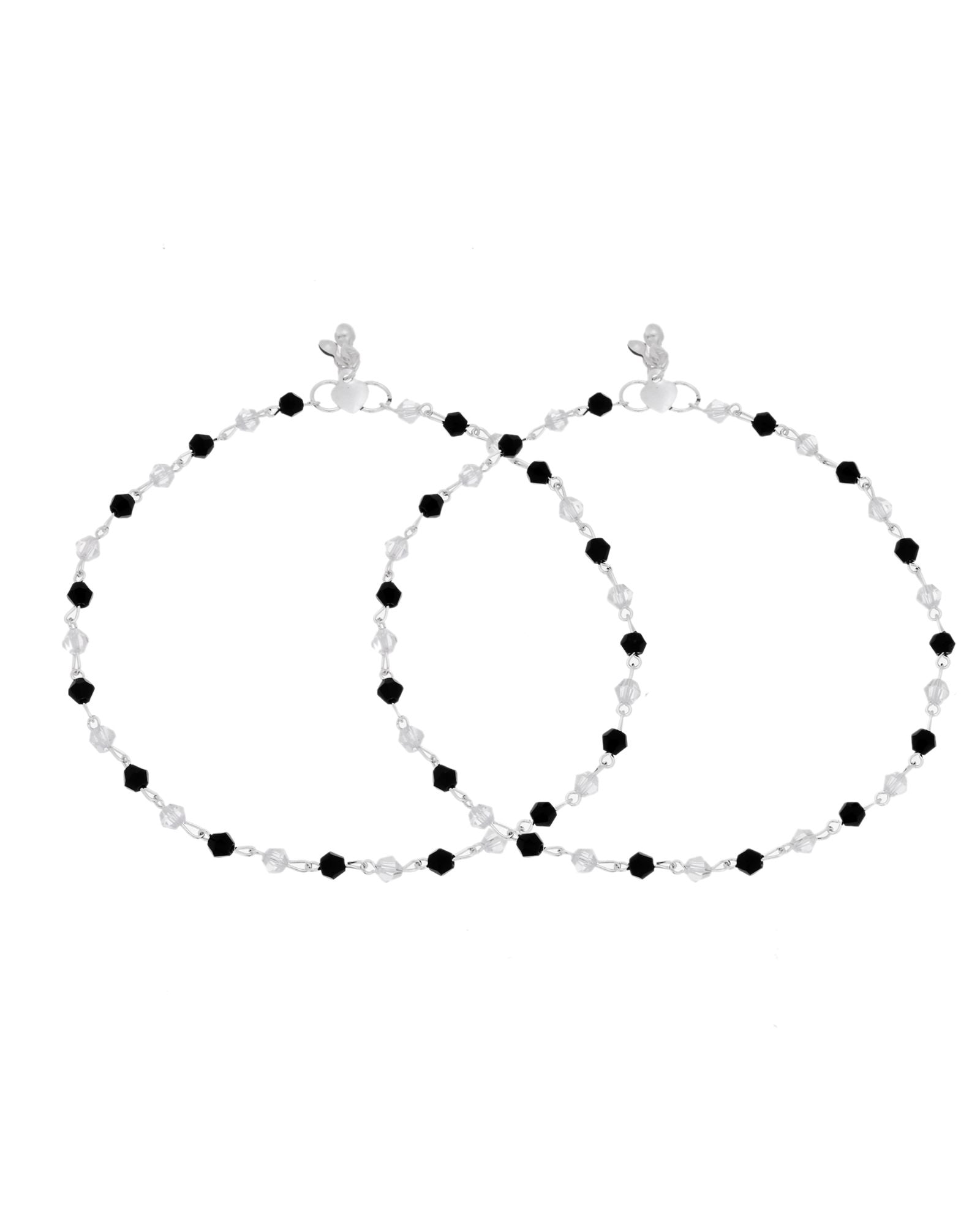 Jewels Nest Midnight Spark Black & Crystal Silver Anklet For Women - Distacart