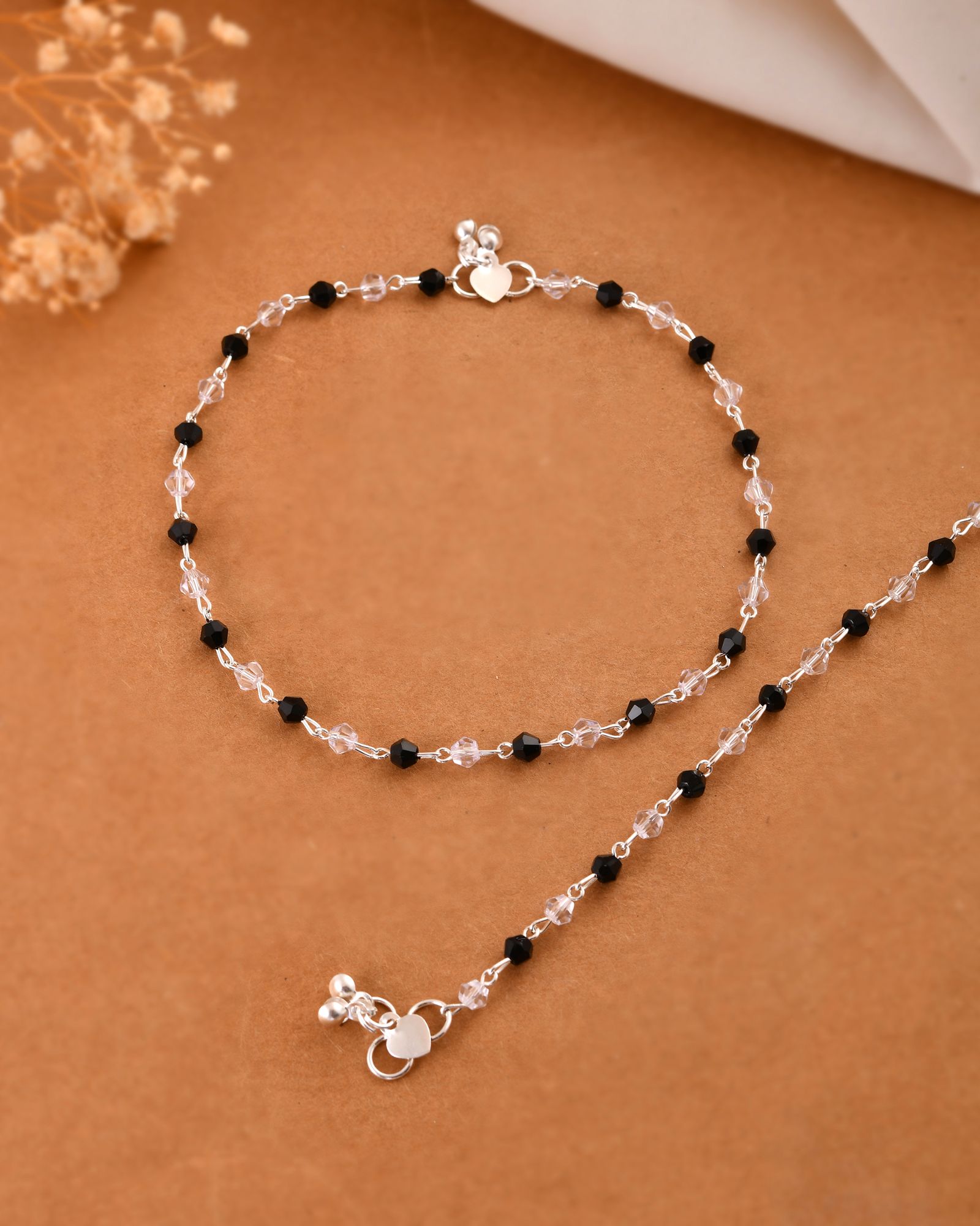 Jewels Nest Midnight Spark Black & Crystal Silver Anklet For Women - Distacart