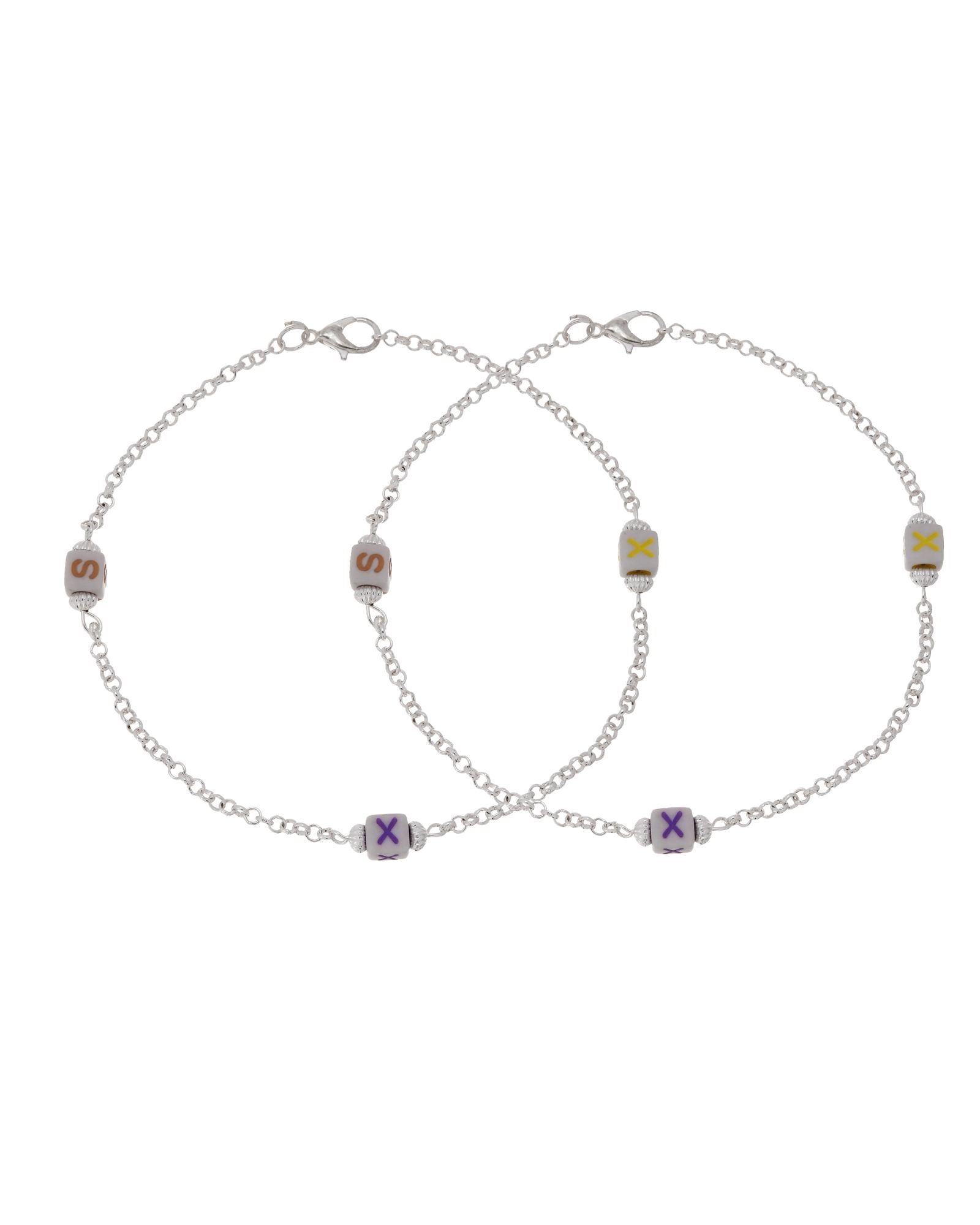 Jewels Nest Playful Alphabet Charm Silver Anklet With Pastel Letter Beads - Distacart