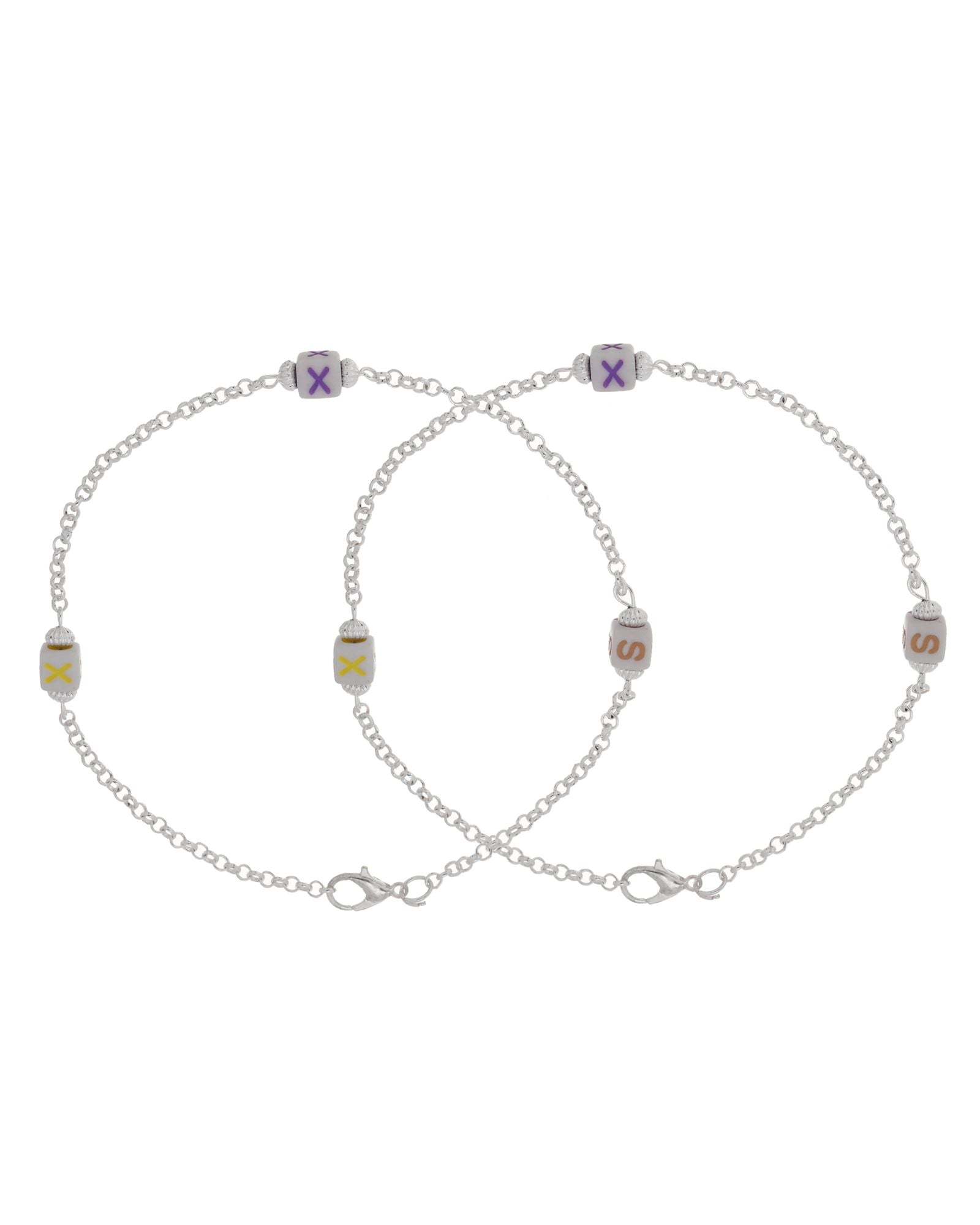 Jewels Nest Playful Alphabet Charm Silver Anklet With Pastel Letter Beads - Distacart