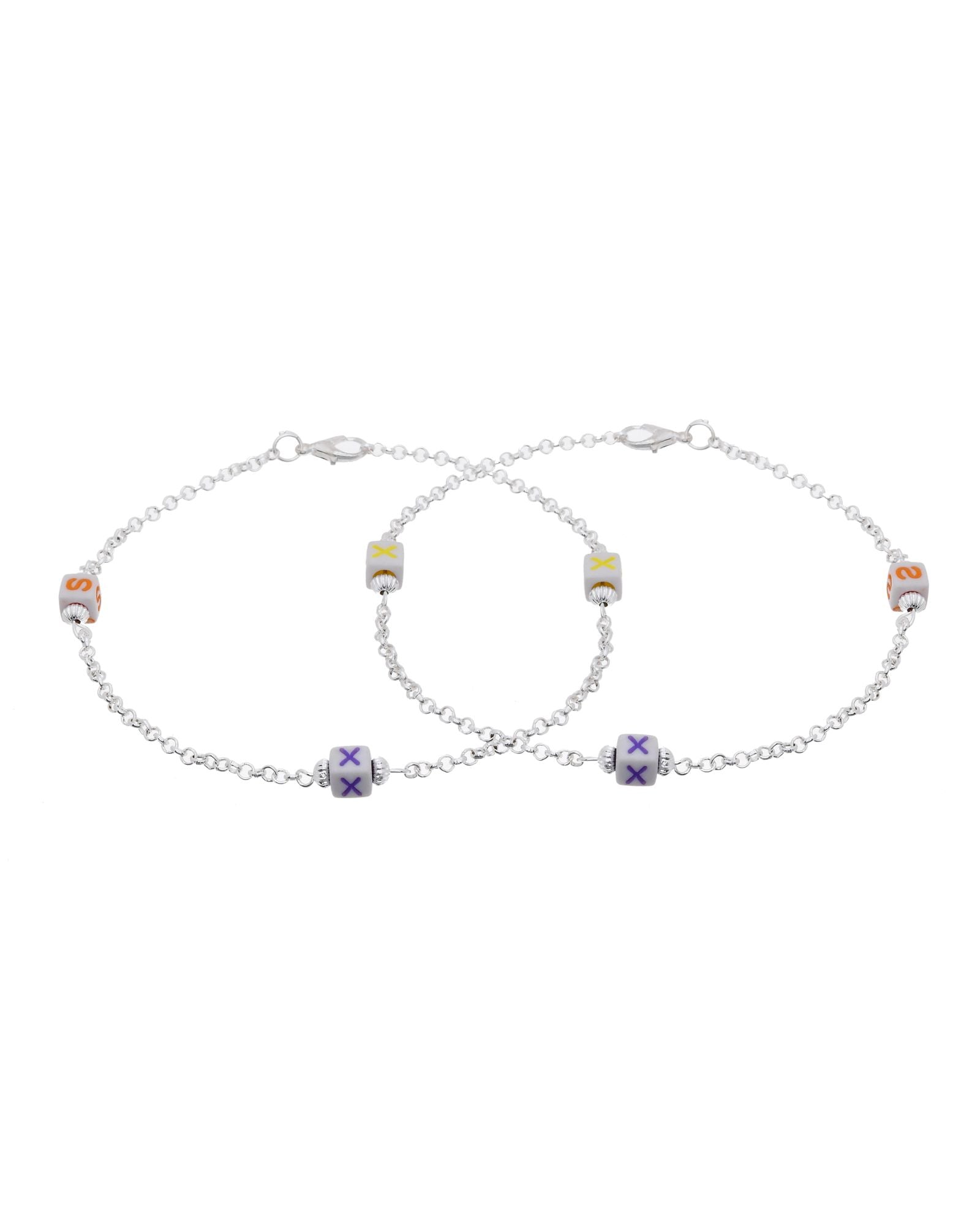 Jewels Nest Playful Alphabet Charm Silver Anklet With Pastel Letter Beads - Distacart