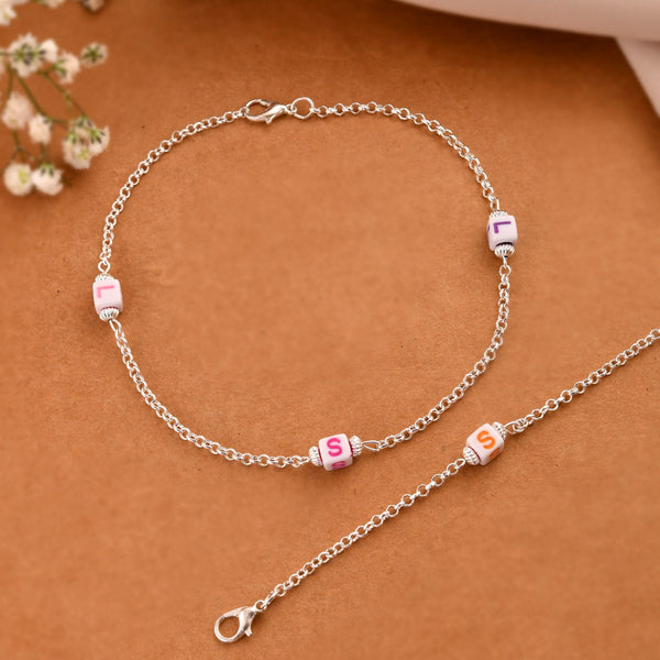Jewels Nest Playful Alphabet Charm Silver Anklet With Pastel Letter Beads - Distacart