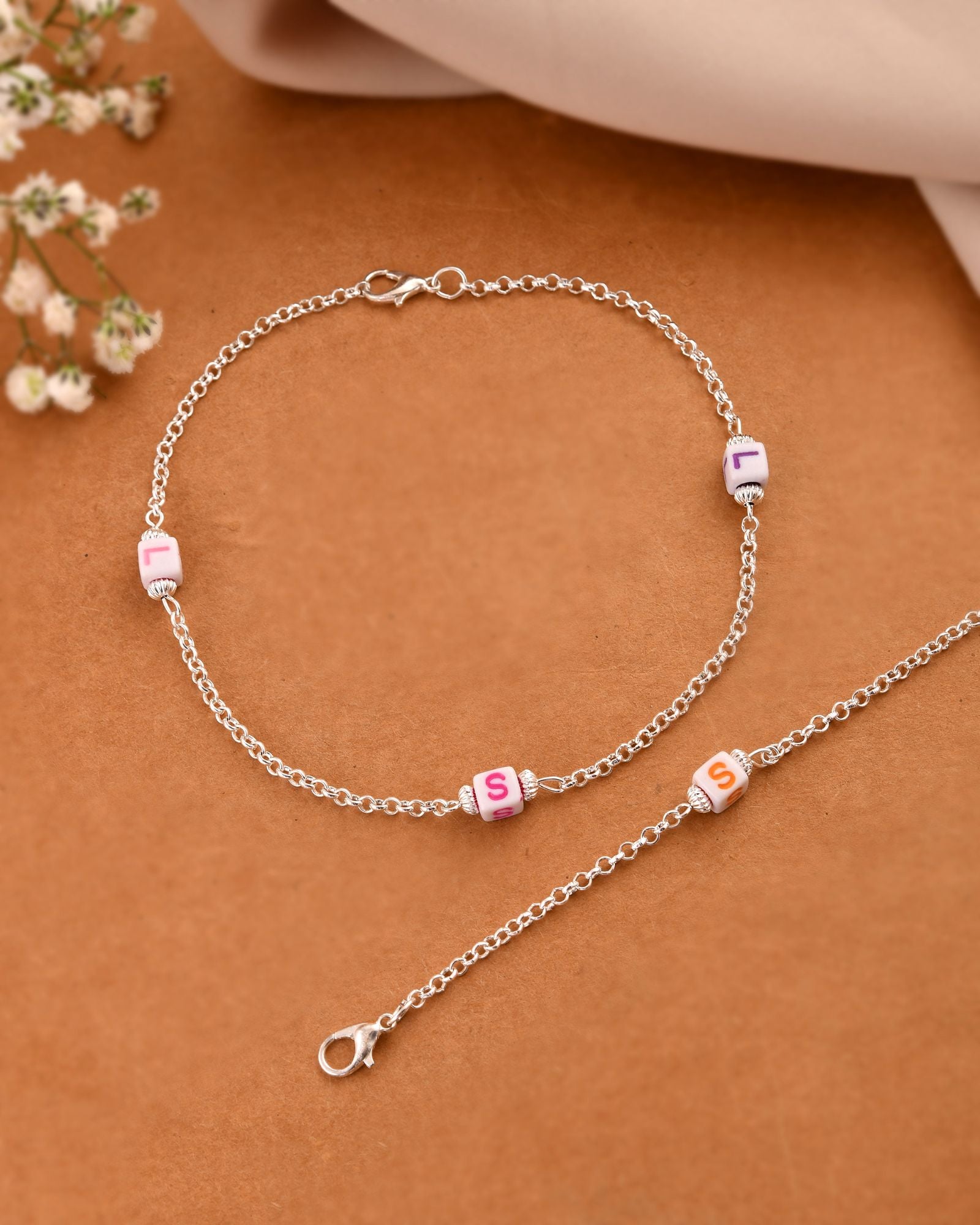 Jewels Nest Playful Alphabet Charm Silver Anklet With Pastel Letter Beads - Distacart