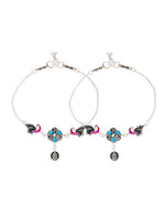Thumbnail for Jewels Nest Peacock Blossom Silver Anklet With Turquoise Enamel And Artistic Danglers - Distacart