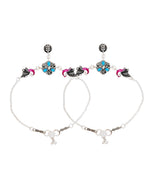 Thumbnail for Jewels Nest Peacock Blossom Silver Anklet With Turquoise Enamel And Artistic Danglers - Distacart