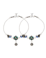 Thumbnail for Jewels Nest Royal Peacock Charm Silver Anklet With Emerald Floral Centre And Leaf Drop - Distacart