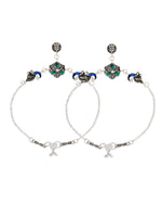 Thumbnail for Jewels Nest Royal Peacock Charm Silver Anklet With Emerald Floral Centre And Leaf Drop - Distacart