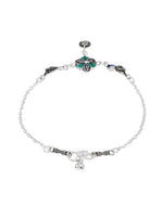 Thumbnail for Jewels Nest Royal Peacock Charm Silver Anklet With Emerald Floral Centre And Leaf Drop - Distacart