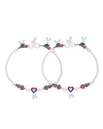 Thumbnail for Jewels Nest Celebration Heart Silver Anklet With Enamel Accents And Twin Bell Charm - Distacart