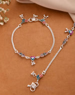 Thumbnail for Jewels Nest Celebration Heart Silver Anklet With Enamel Accents And Twin Bell Charm - Distacart