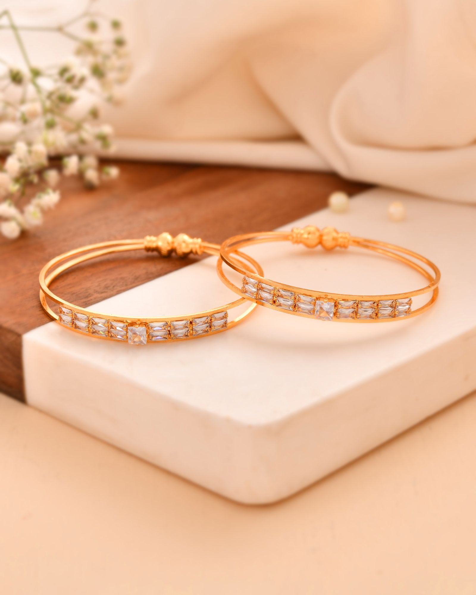Jewels Nest Gold-Toned Stone Studded Openable Bangles For Women - Distacart