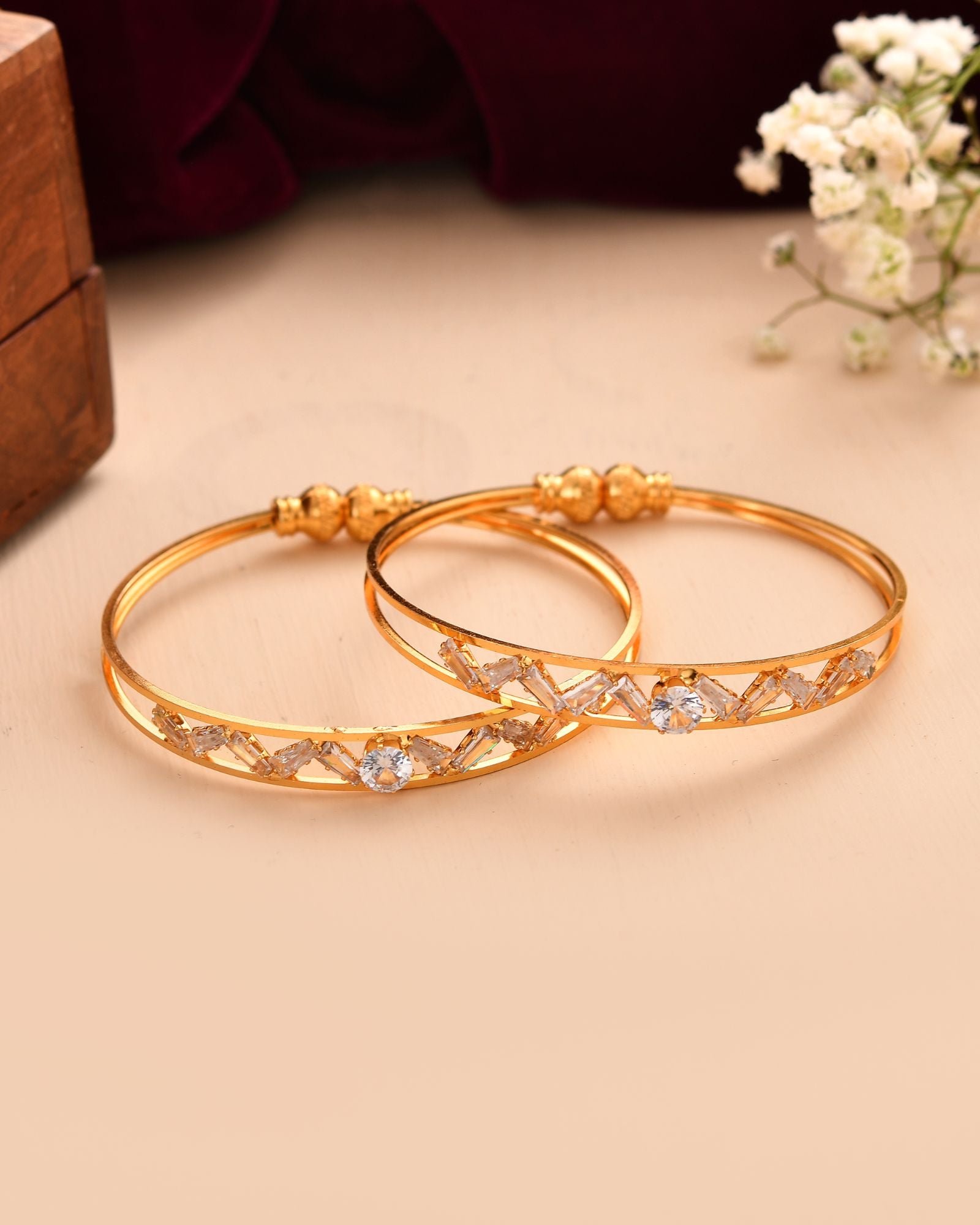 Jewels Nest Gold-Plated Crystal Studded Adjustable Bangle Set For Women - Distacart