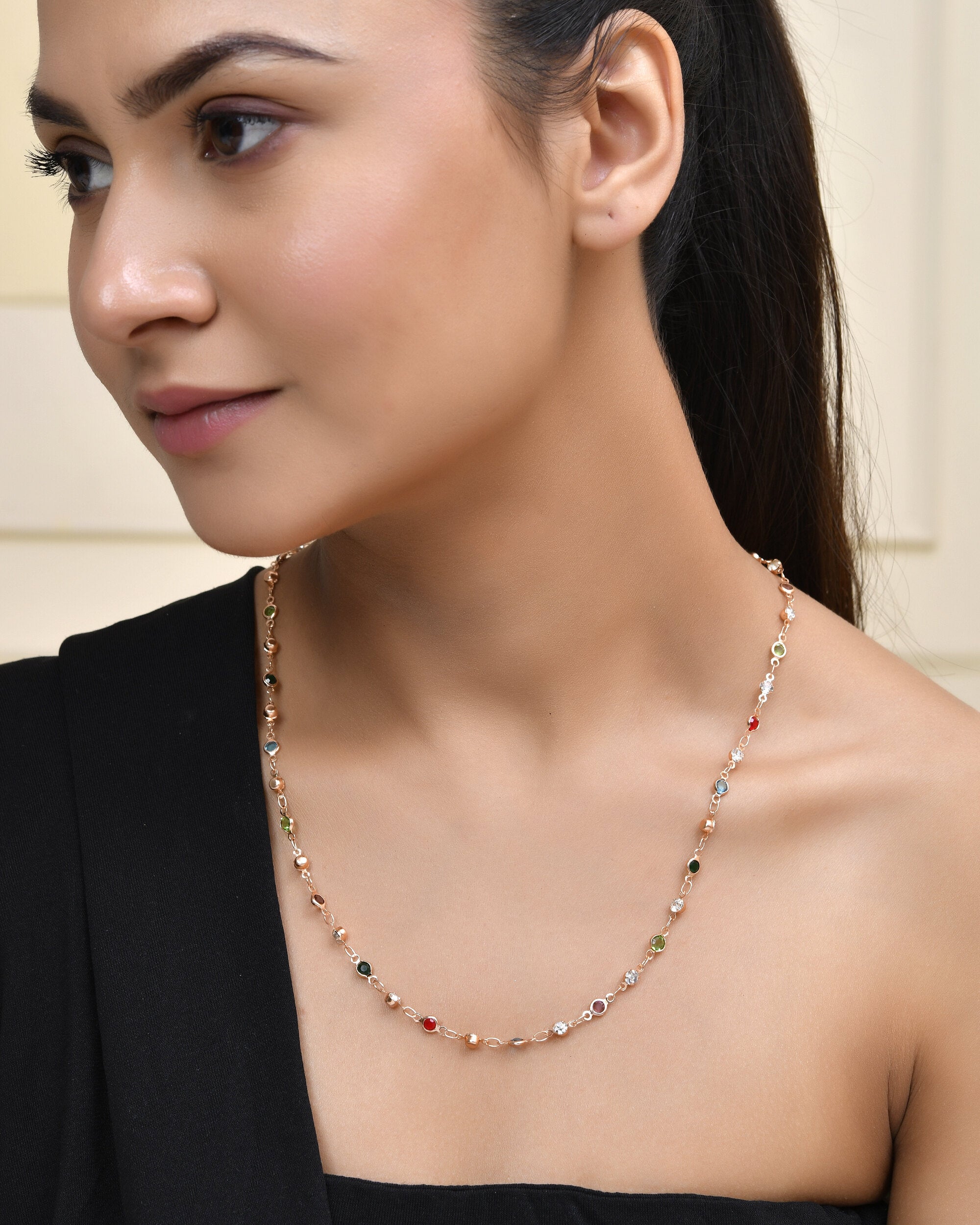 Jewels Nest Exquisite Gold-Tone Multi-Stone Embellished Chain for Men & Women - Distacart