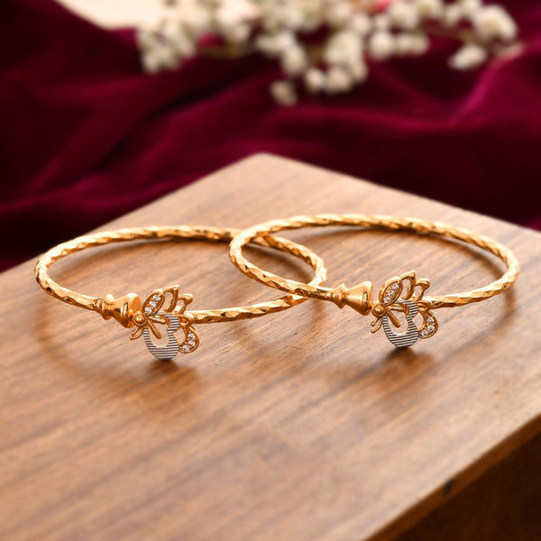 Jewels Nest Gold-Plated Textured Bangle Set With Butterfly Motif For Women - Distacart