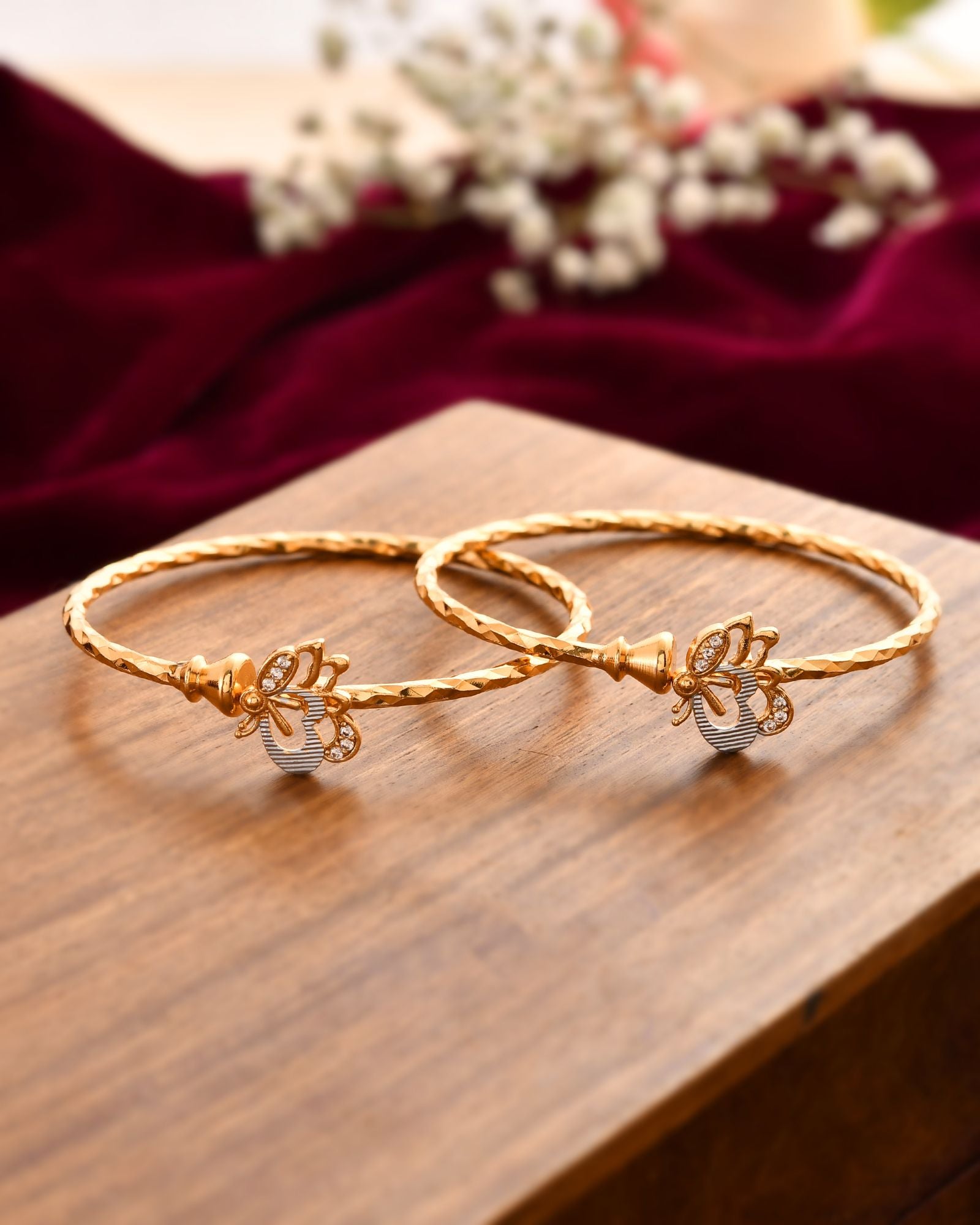 Jewels Nest Gold-Plated Textured Bangle Set With Butterfly Motif For Women - Distacart