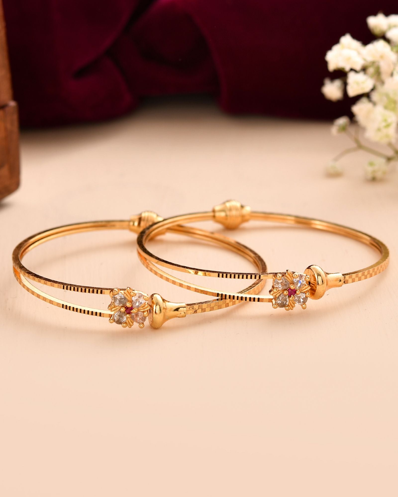 Jewels Nest Gold Plated Floral Stone Bangles Set For Women – Traditional Festive Jewellery - Distacart
