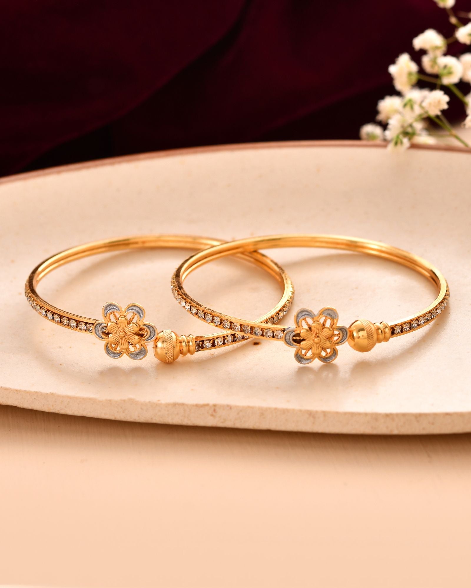 Jewels Nest Gold Plated Floral Stone Bangles Set For Women – Elegant Festive & Party Wear - Distacart