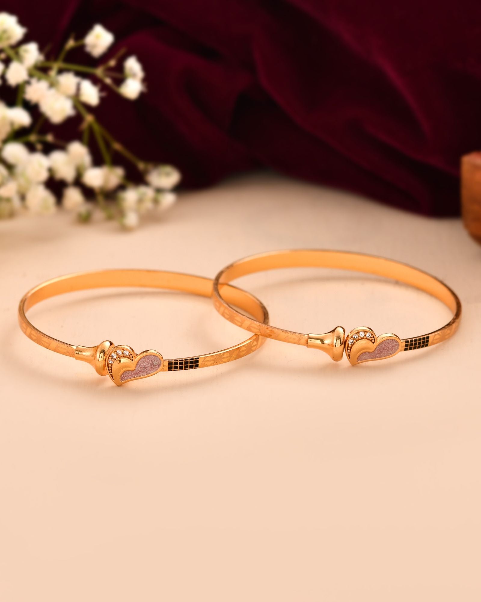 Jewels Nest Gold Plated Heart Design Bangles Set For Women – Elegant Party & Festive Wear - Distacart