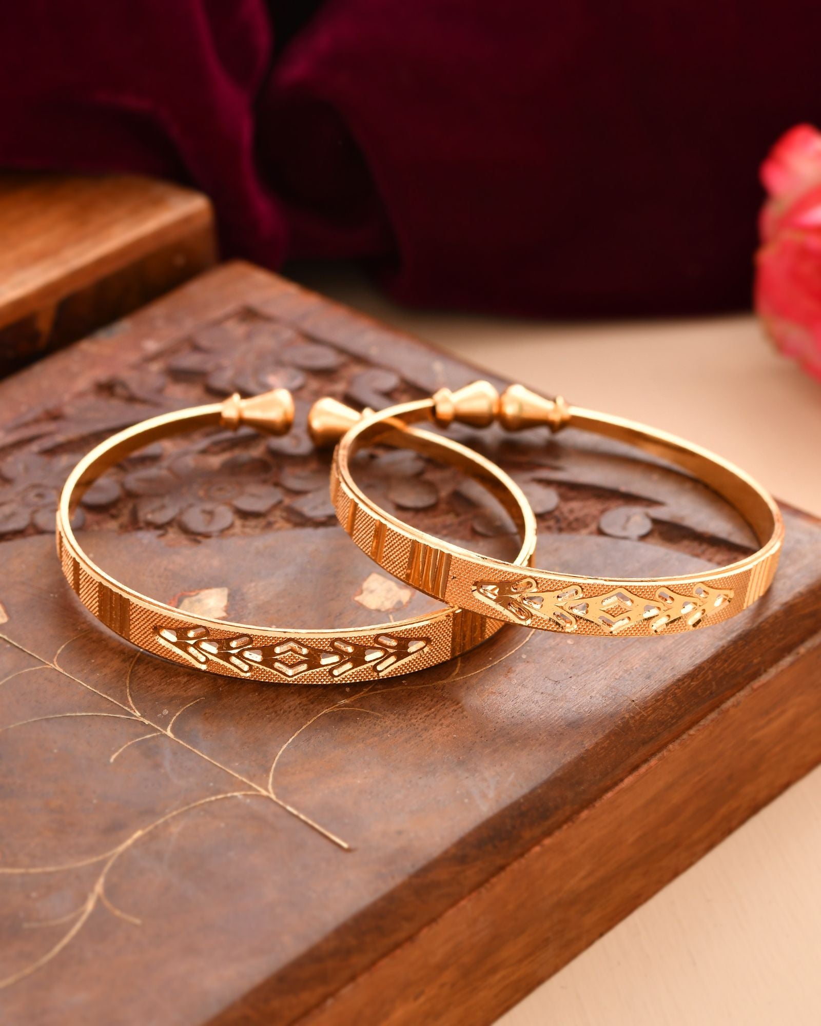 Jewels Nest Gold Plated Engraved Pattern Bangles For Women | Elegant Traditional Design Pair - Distacart
