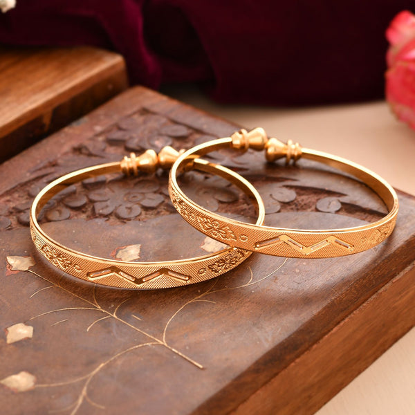 Jewels Nest Gold Plated Floral Engraved Bangles For Women | Classic Daily Wear Design Pair - Distacart