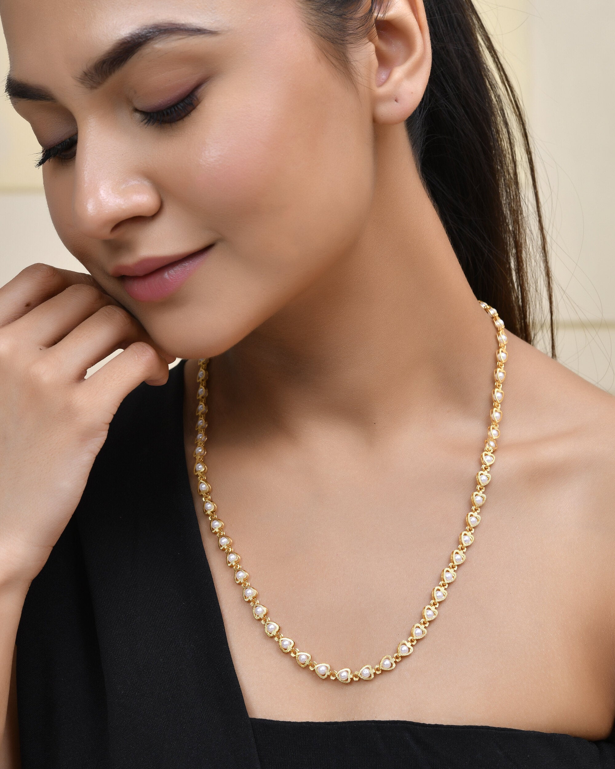 Jewels Nest Elegant Gold-Polished Pearl Chain for Women & Girls – Traditional Jewelry - Distacart
