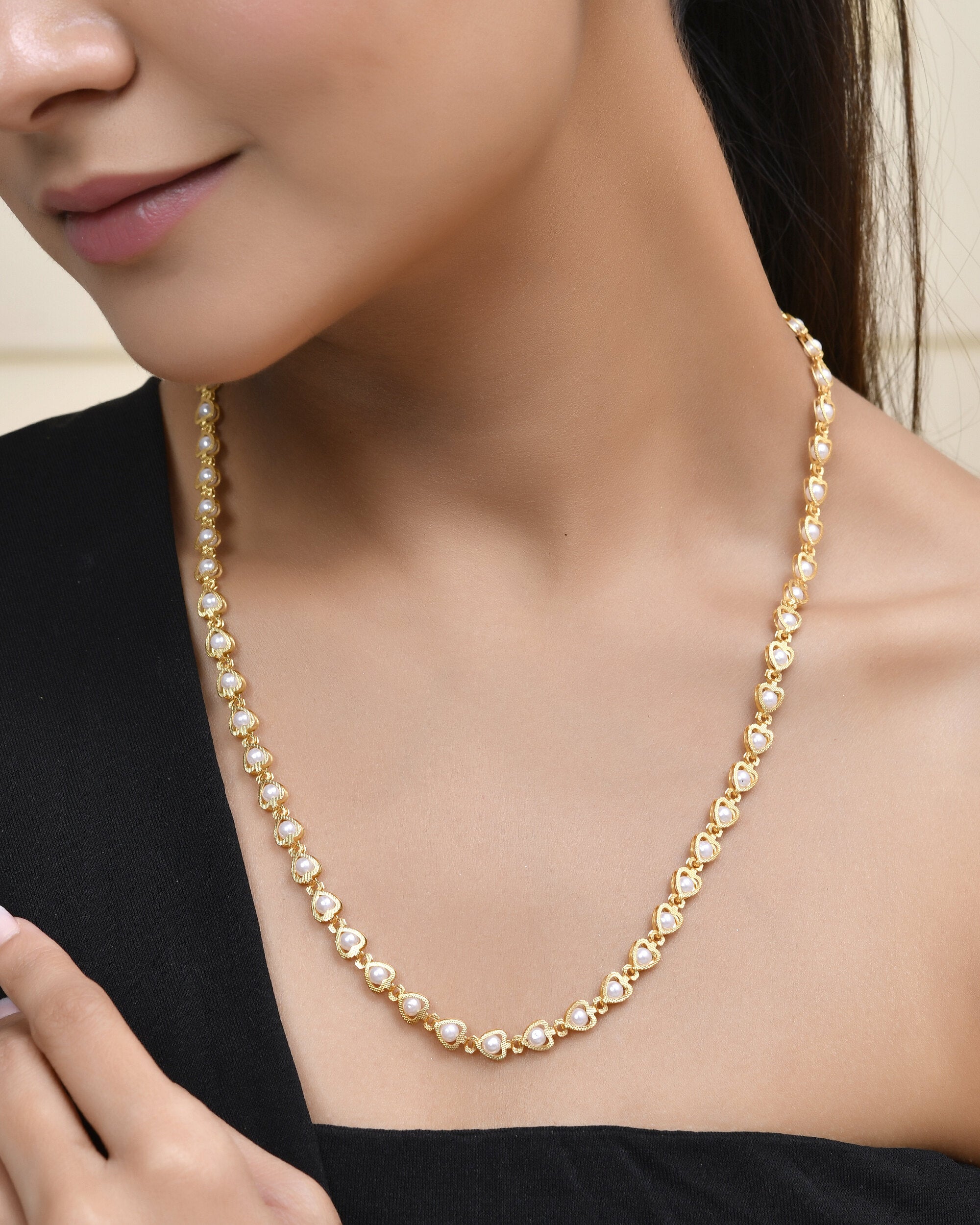 Jewels Nest Elegant Gold-Polished Pearl Chain for Women & Girls – Traditional Jewelry - Distacart
